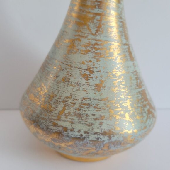 Stangl Vintage Gold & Mint Green Ceramic Vase Handcrafted  8.5" Tall - Picture 2 of 6